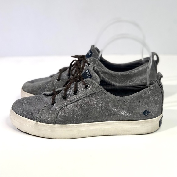 Sperry metallic silver suede lace-up sneakers 6 - Picture 1 of 11